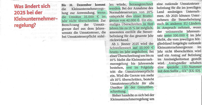 Kleinunternehmerregelung ab 01.01.2025