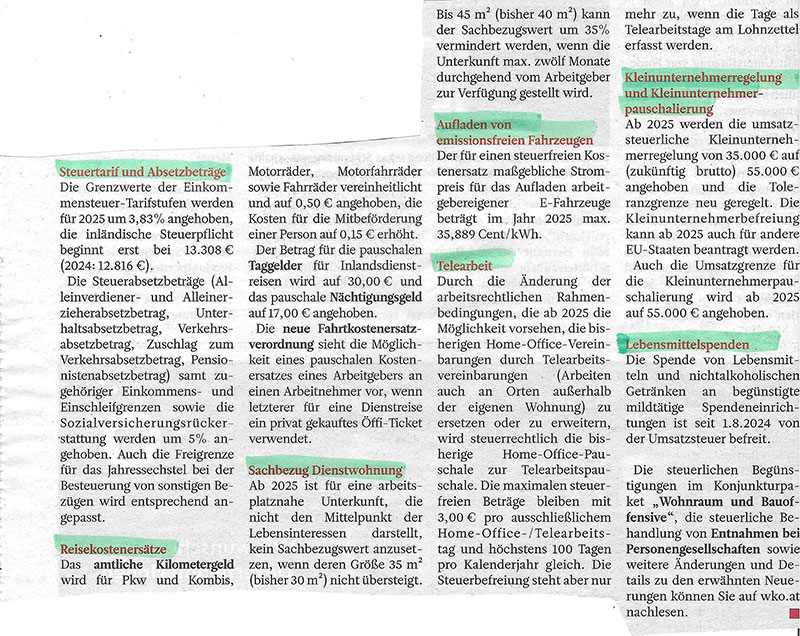 Steuerliche Neuerungen 2025